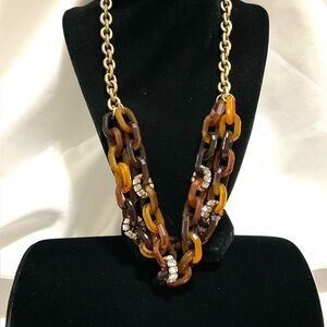 Designed J Crew Acrylic Tortoise Shell & Rhinestone Necklace